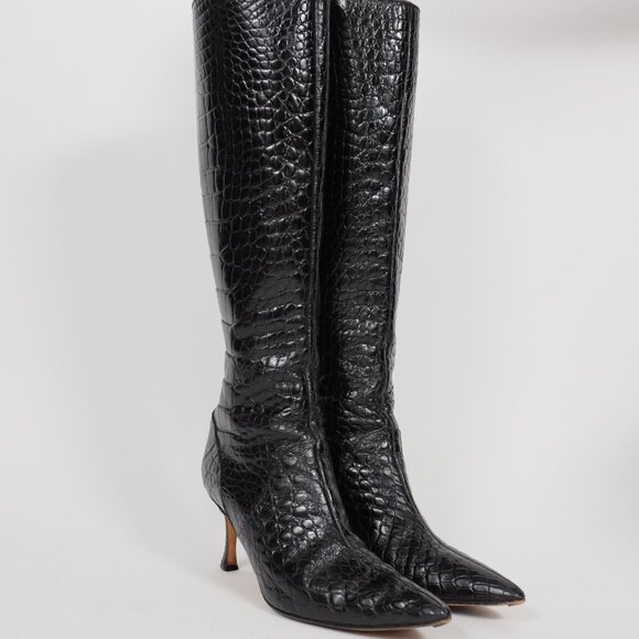 Manolo Blahnik boots shoes 39.5 / 9.5 real crocodile alligator knee high heels - Picture 9 of 12